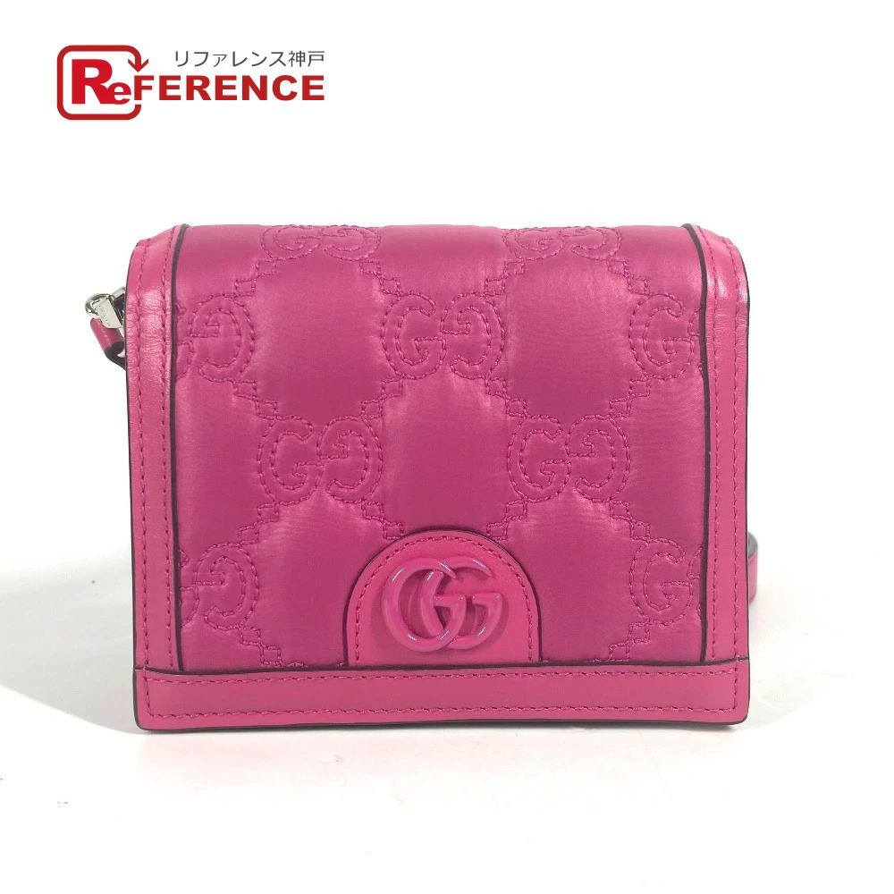 GUCCI GG Matelasse Quilted Bag Crossbody Clutch Shoulder Leather Pink